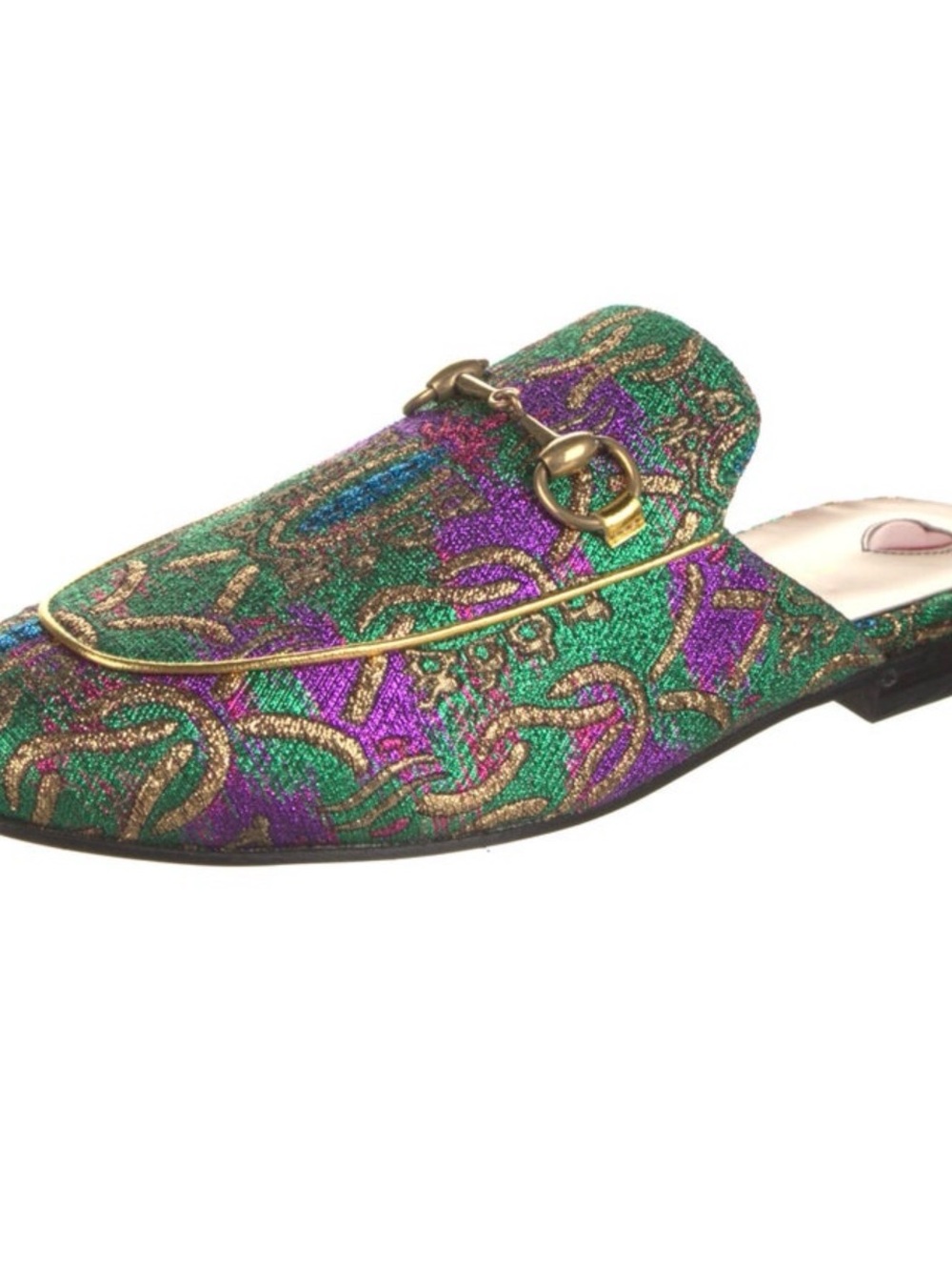 Gucci Green Purple Gold Embroidered Horsebit Mule